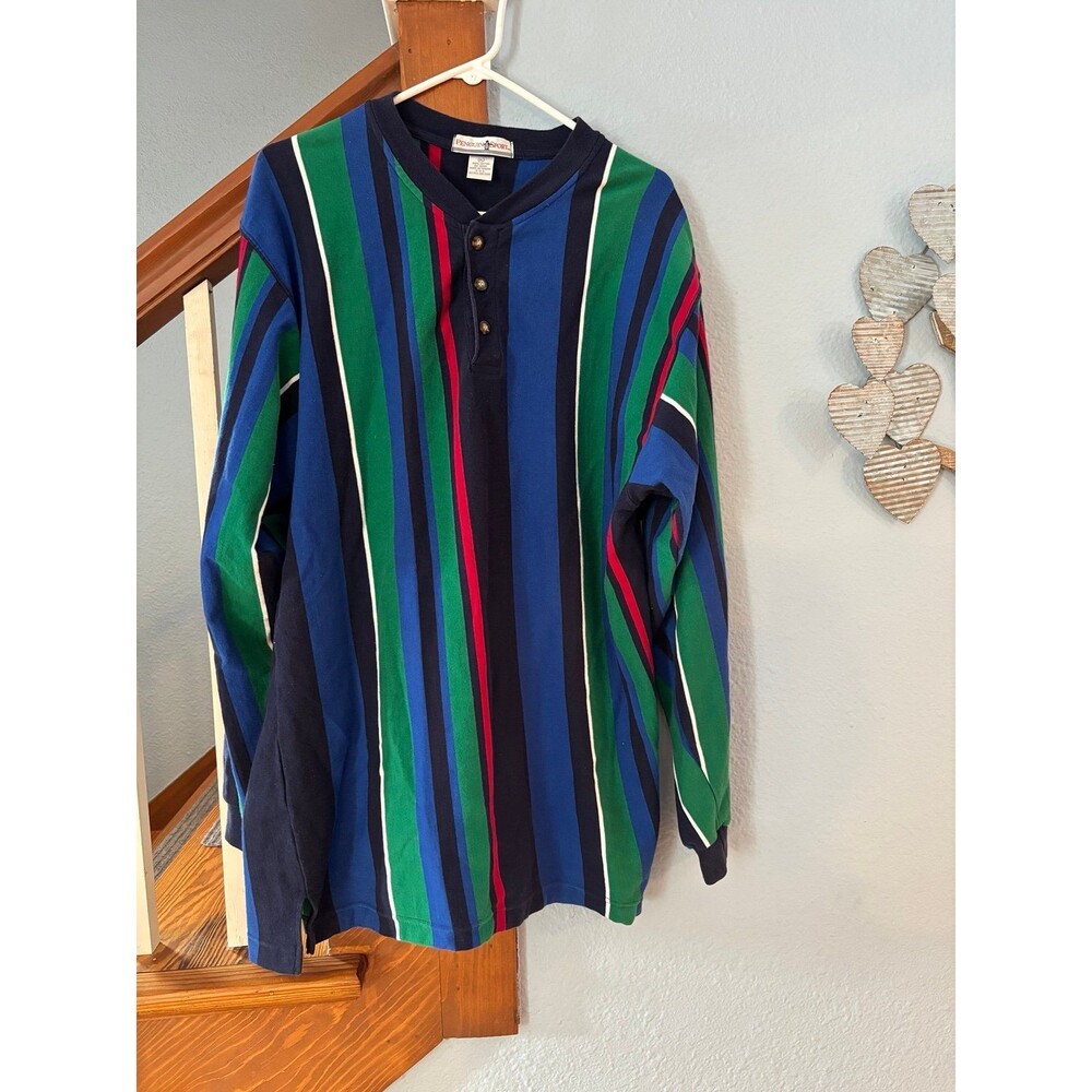 Penguin sport vintage 90s sitcom dad colorful stripe long sleeve shirt XL golf